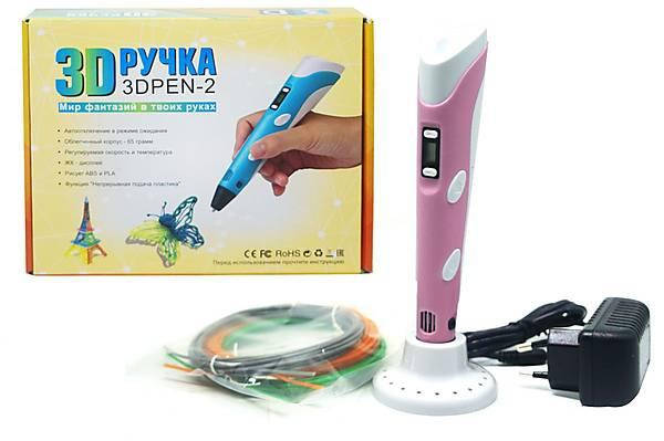 

3d ручка 2-го поколения с lcd дисплеем, розовая + пластик PLA