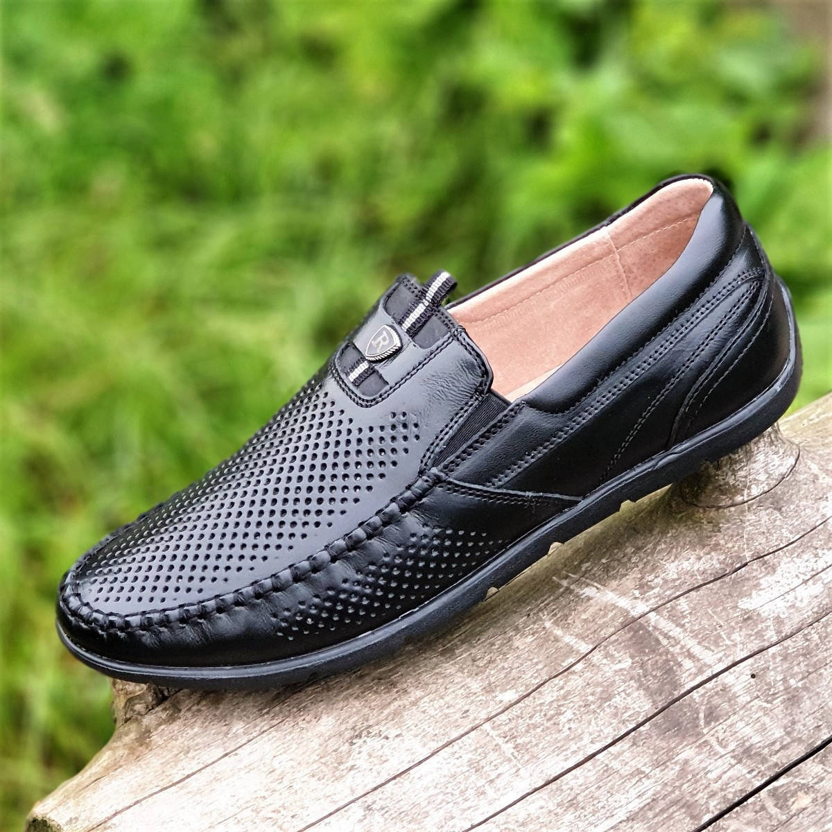 

Мужские летние туфли мокасины кожаные черные (Код: Б1508), Черный