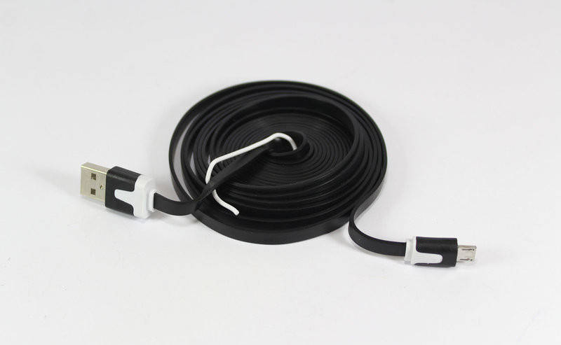 

Шнур USB-MICRO USB плоский провод 3м, Черный