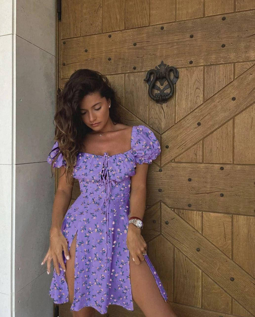 

Нежное воздушное летнее платье мини с разрезами, цветочный принт, в 3-х цветах лиловый, 44-46