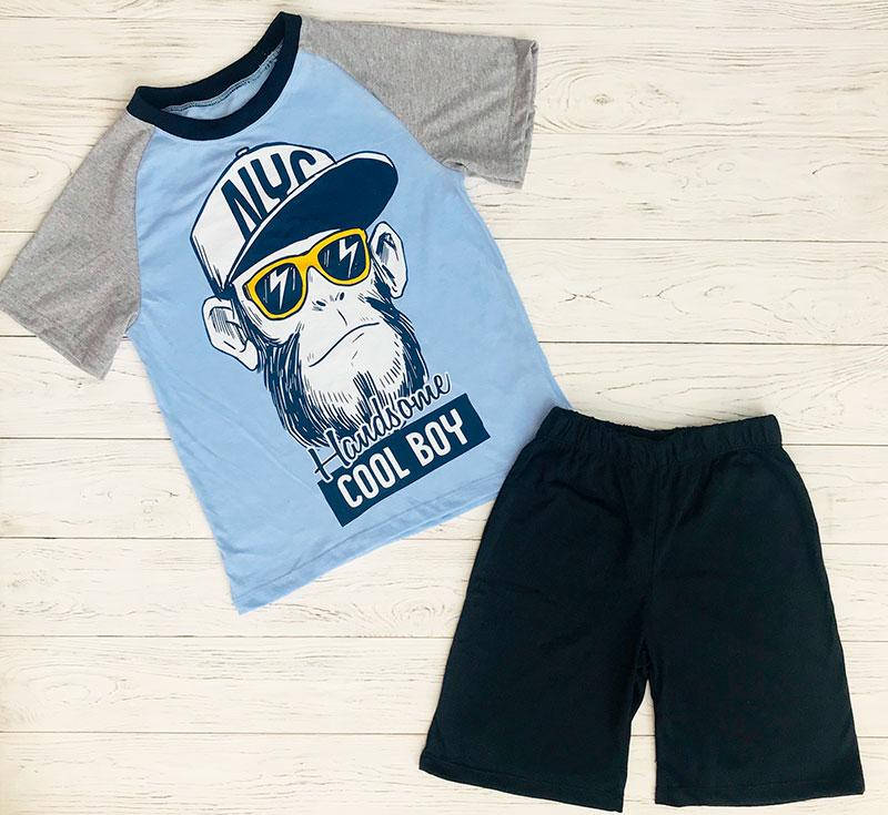 

Комплект для мальчика футболка шорты 146, Голубой