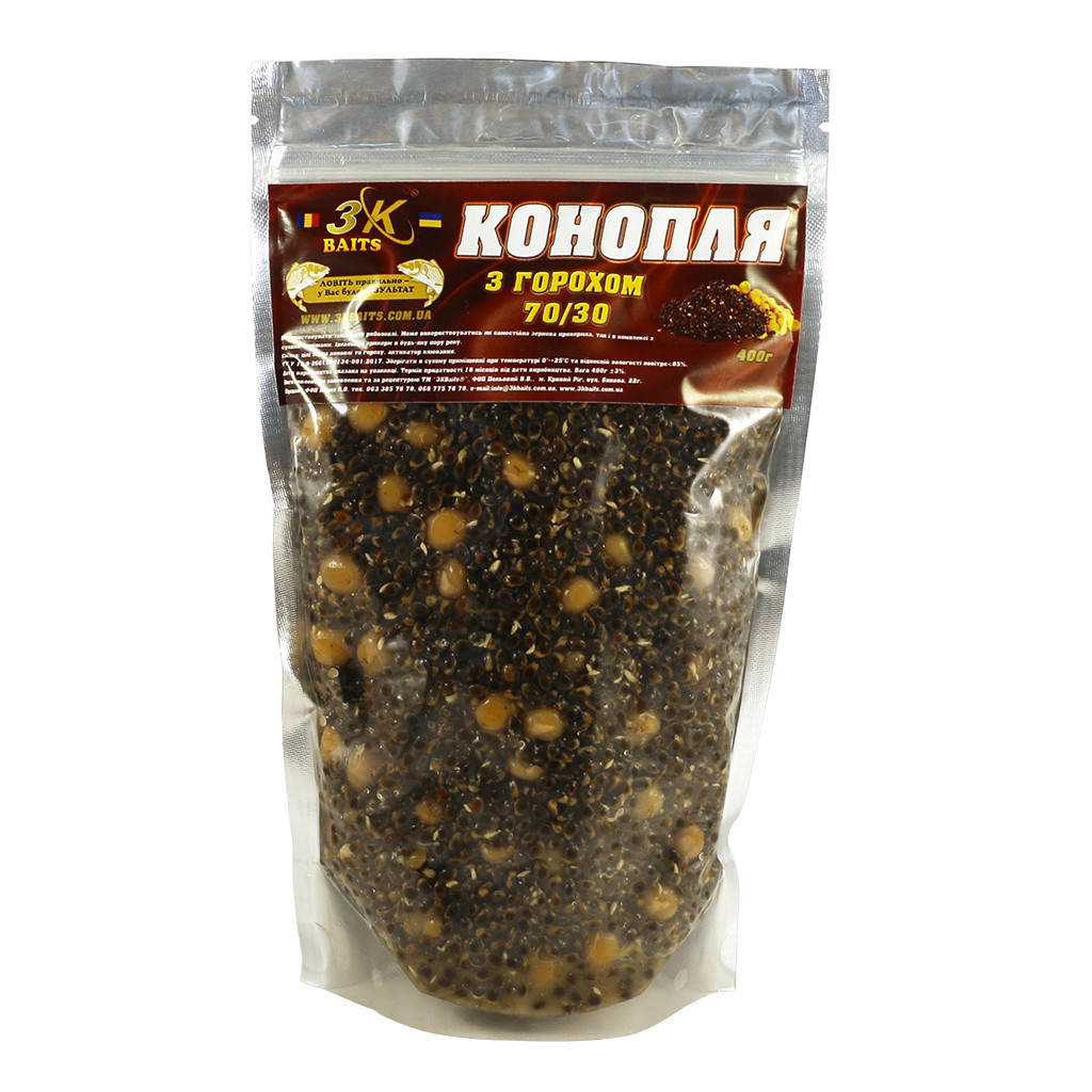 

Прикормка 3k Baits Конопля с горохом 70/30 400г