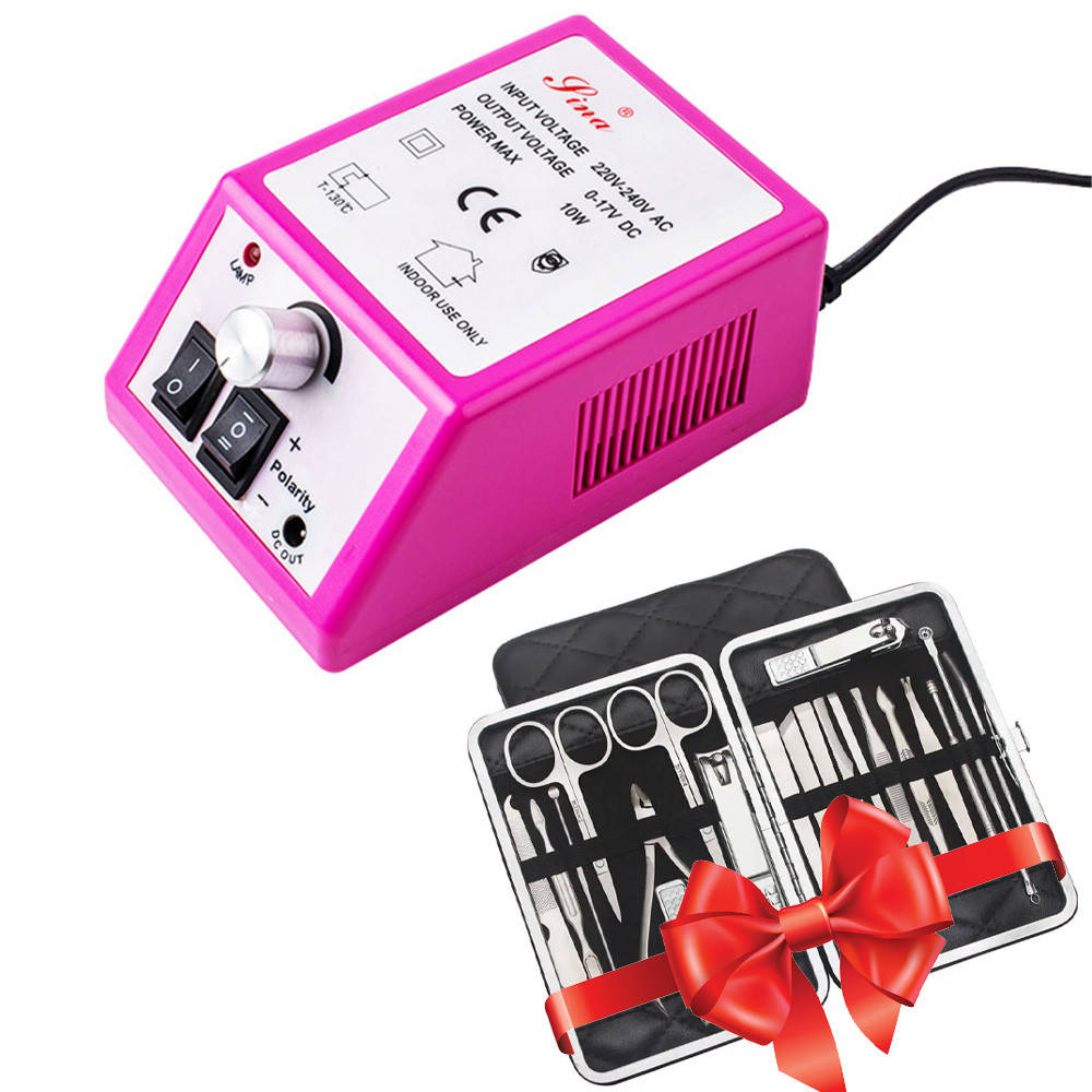 

Фрезер для маникюра и педикюра 210-ZS + Подарок Набор для маникюра в футляре 20 в 1, Розовый