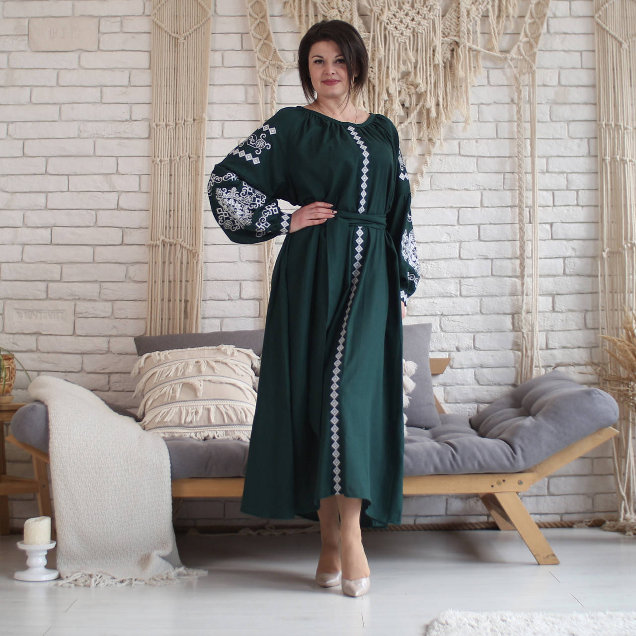 

Вышитое платье "Марианна" PJ-0036-G, Темно-зеленый