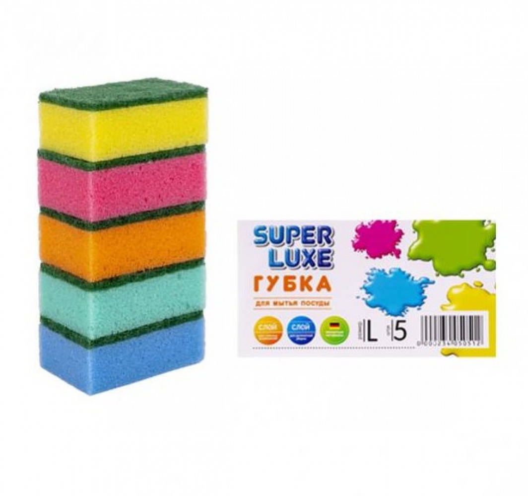 

Губка кухонная МИНИ 9х5х3см, SUPER LUXE, 5 шт/уп