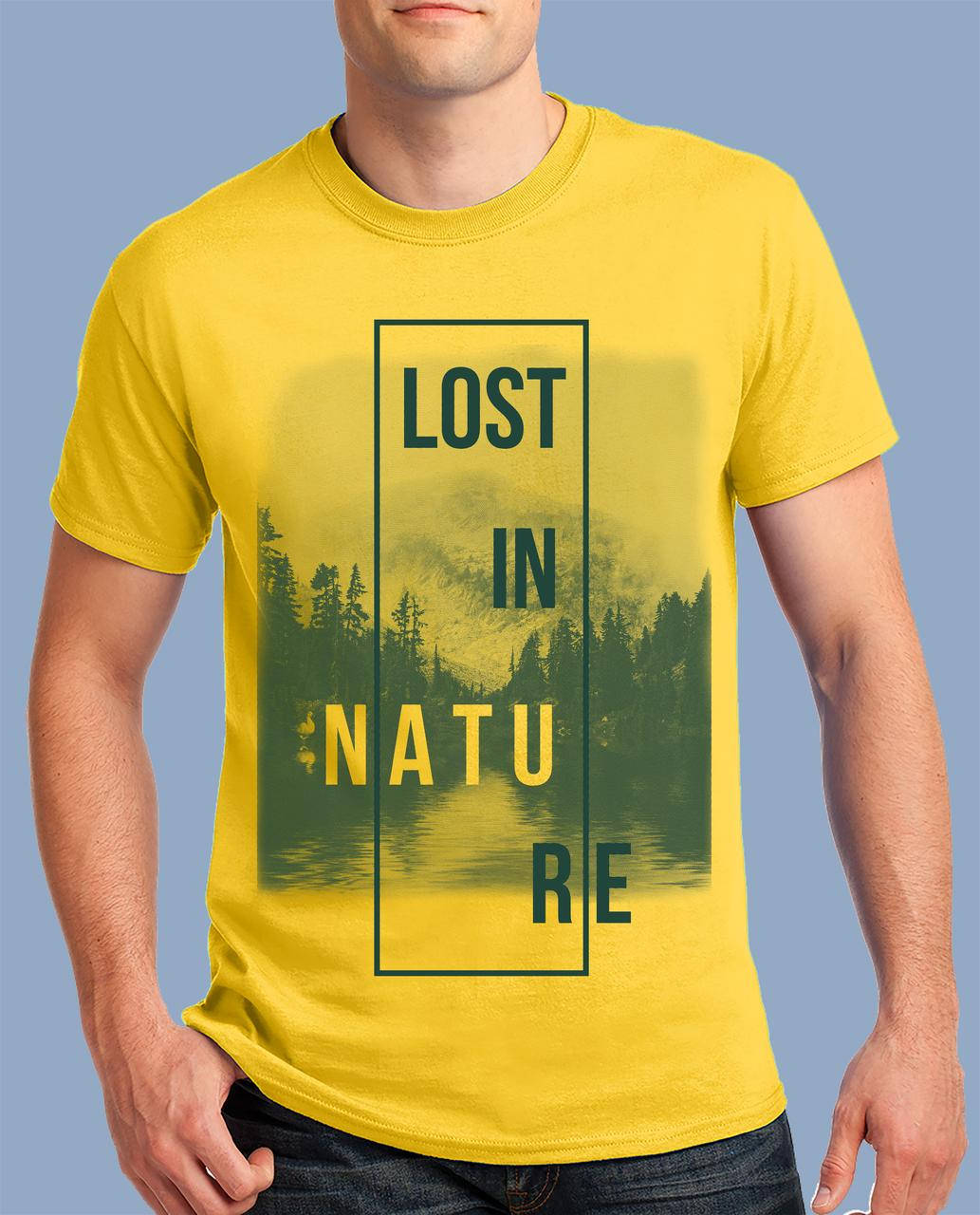 

Мужские футболки светлые с рисунком LOST IN NATURE желтая