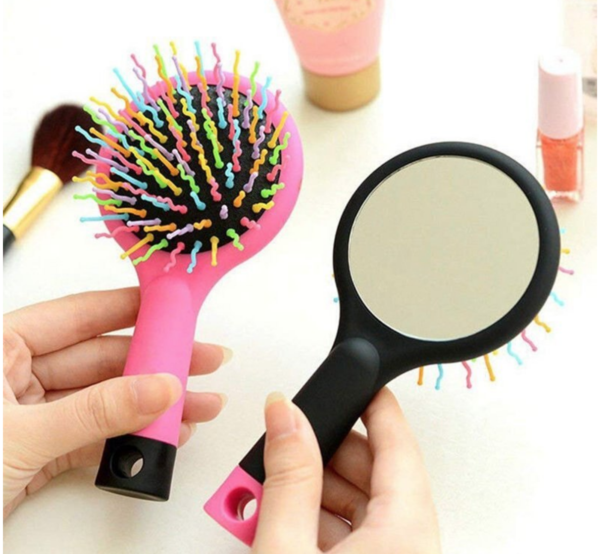 

Массажная щетка-расческа Радуга для волос с зеркалом для объема и нежного распутывания