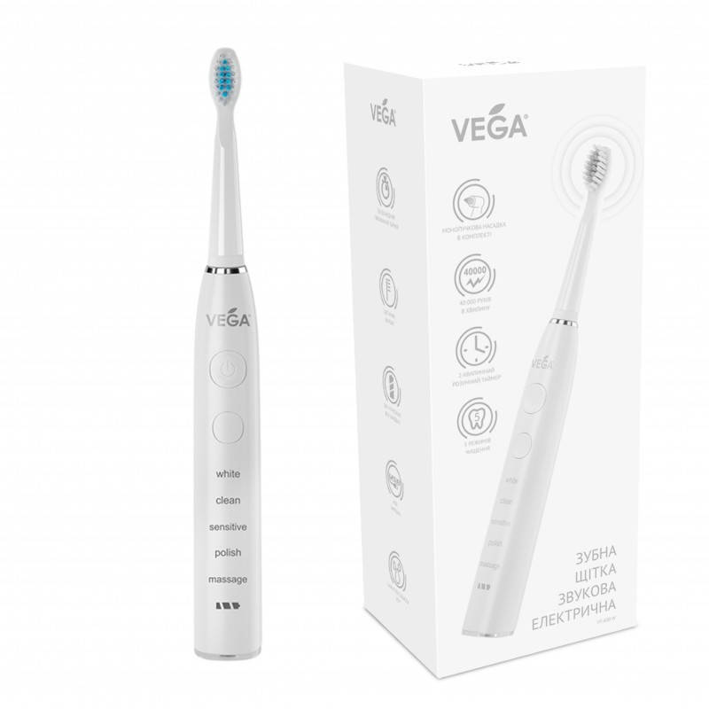 

Электрическая звуковая зубная щётка на 5 режимов чистки Vega VT-600 W (белая)