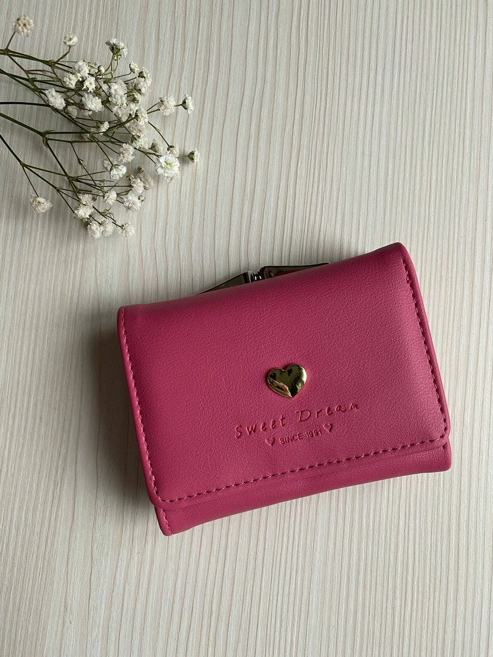 

Женский кошелек маленький раскладной эко-кожа малиновый с