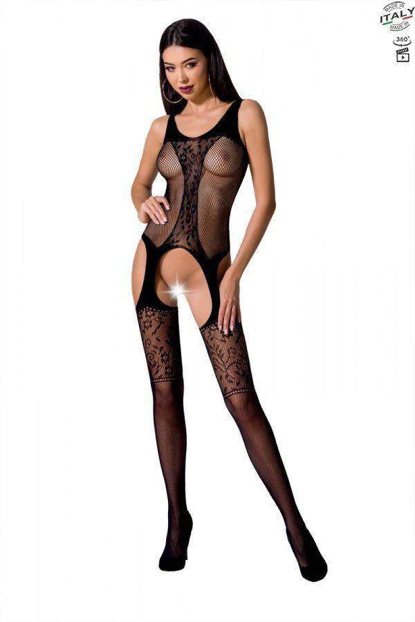 

Бодистокинг с имитацией чулок и ажурной вставкой Passion BS072 black, Черный