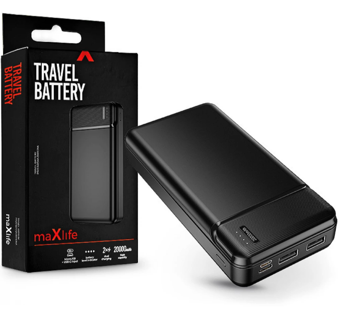 

Powerbank MaxLife, павербанк Maxlife 20000mAh (реально 17000): 2xUSB + microUSB + Type-C, Черный