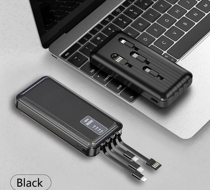 

Мощный павер банк WUW U40, с комплектом кабелей, powerbank 20000мАч, black