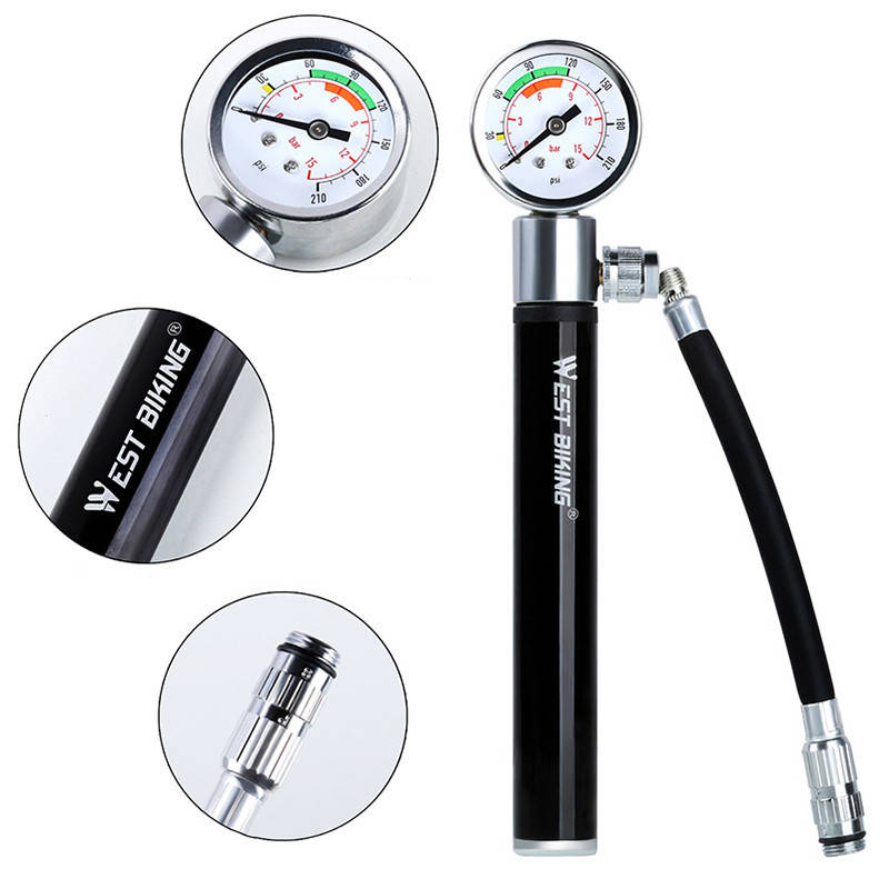 

Ручной мини насос с манометром West Biking 0711032 Black для велосипеда