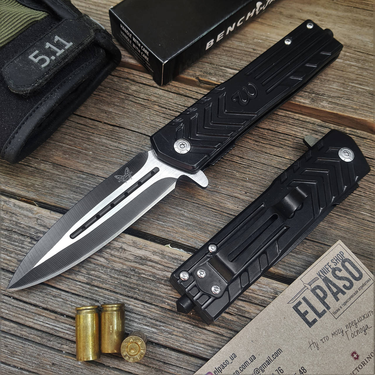 

Тактический флиппер Benchmade War, полуавтомат, сталь 440А, Черный