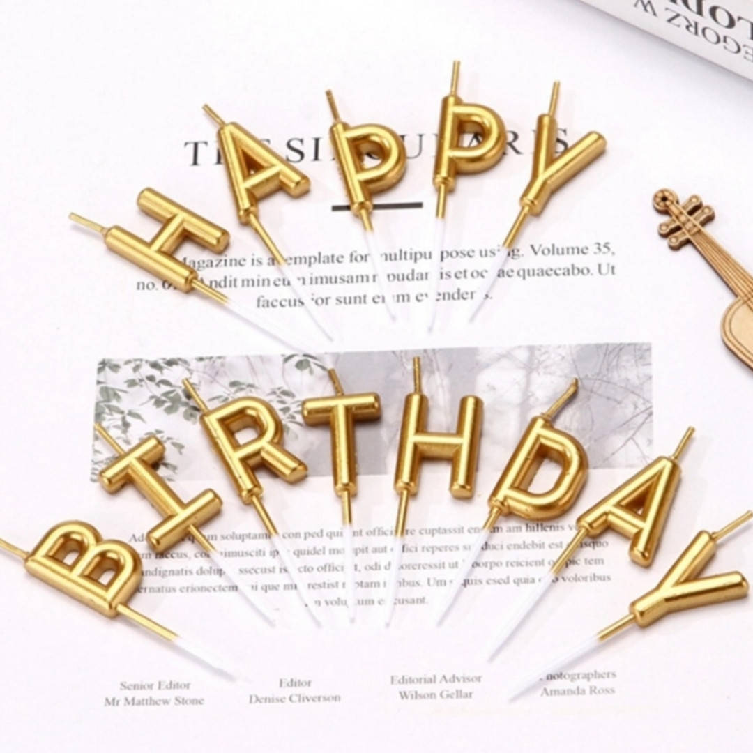 

Свечи для торта буквы золотые "Happy birthday"