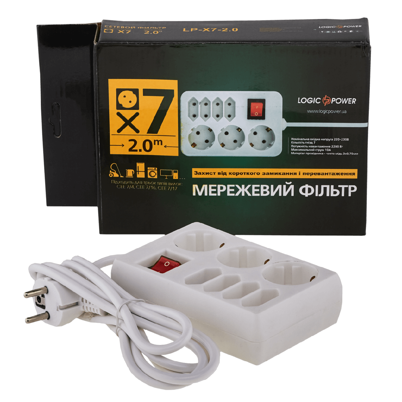 

Сетевой фильтр LogicPower LP-X7, 2m, 7 розеток, белый