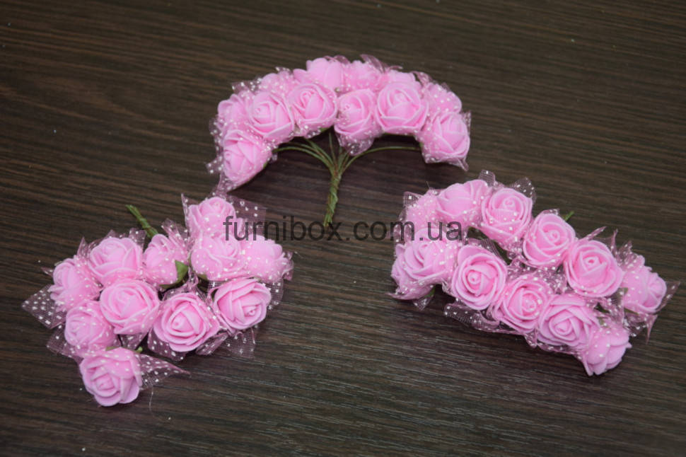 

Латексные розы на веточке с фатином № 135, Розовый