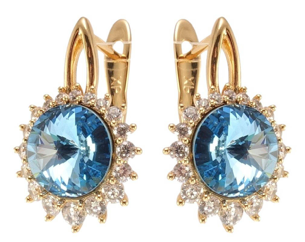 

Серьги Xuping Позолота 18K с кр-ми Swarovski английский замок "Кристалл Aquamarine в обрамлении циркония"