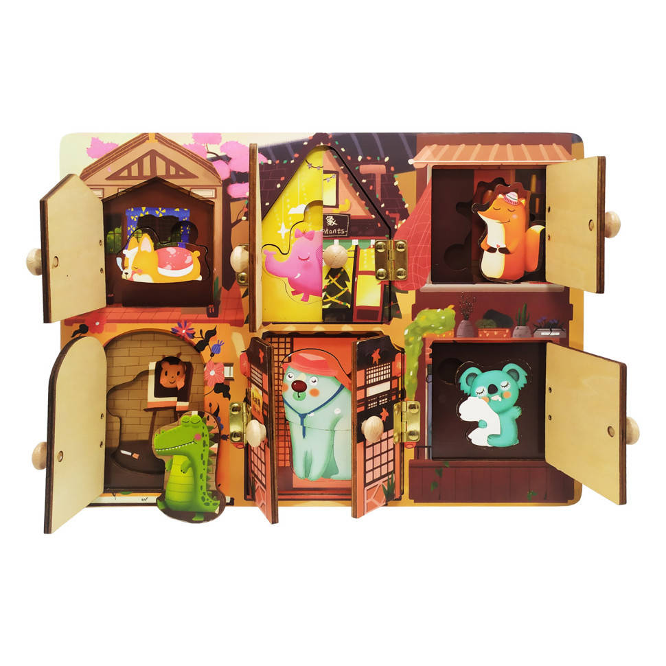 

Деревянная игрушка Бизиборд MD 2896 двери и окна открываются (Животные 2), Разные цвета