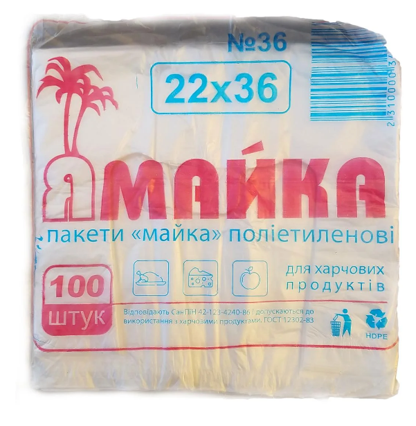 

Пакеты майка полиэтиленовые Ямайка 22х36см 100шт, Прозрачный