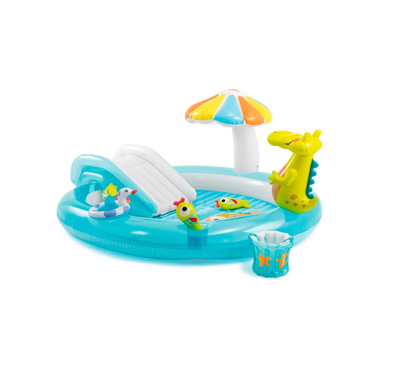 

Детский Надувной бассейн игровой центр Аллигатор от 2 лет, 160л, распылитель, горка, 201х170х84см, Голубой