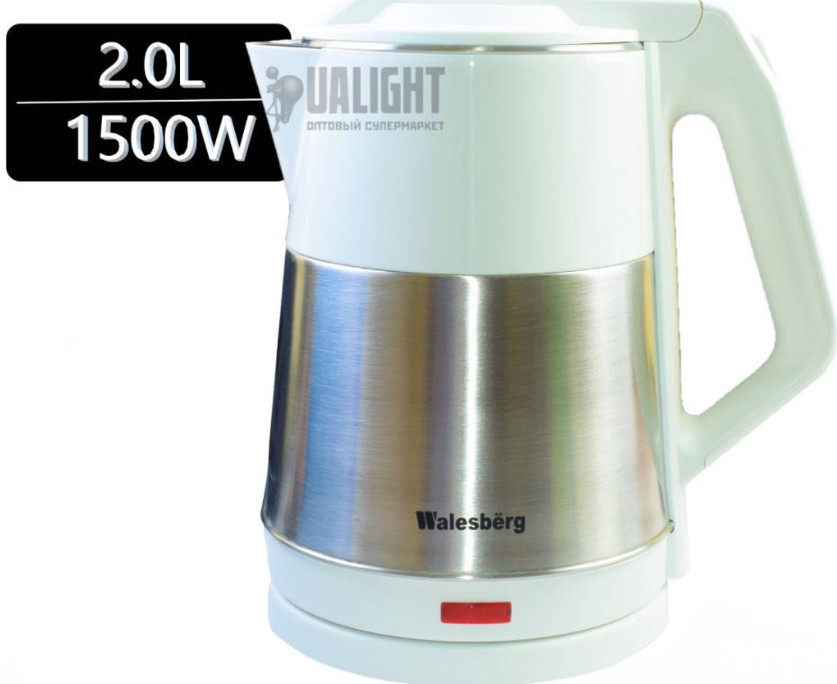 

WB-1805 A (12) Чайник электрический Walesberg белый+себристый хромовый 2,0л 1500Вт