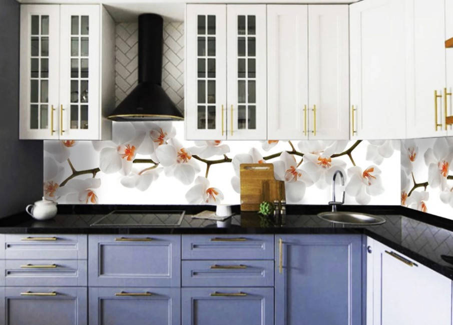 

Виниловая наклейка кухонный фартук-скинали 65х250 см ReD Орхидея 02 (самоклейка на кухню), Белый