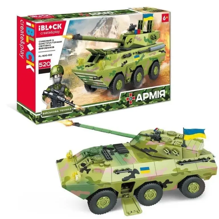 

Конструктор для мальчика IBLOCK PL-920-102 Армия БТР-4, 520 деталей
