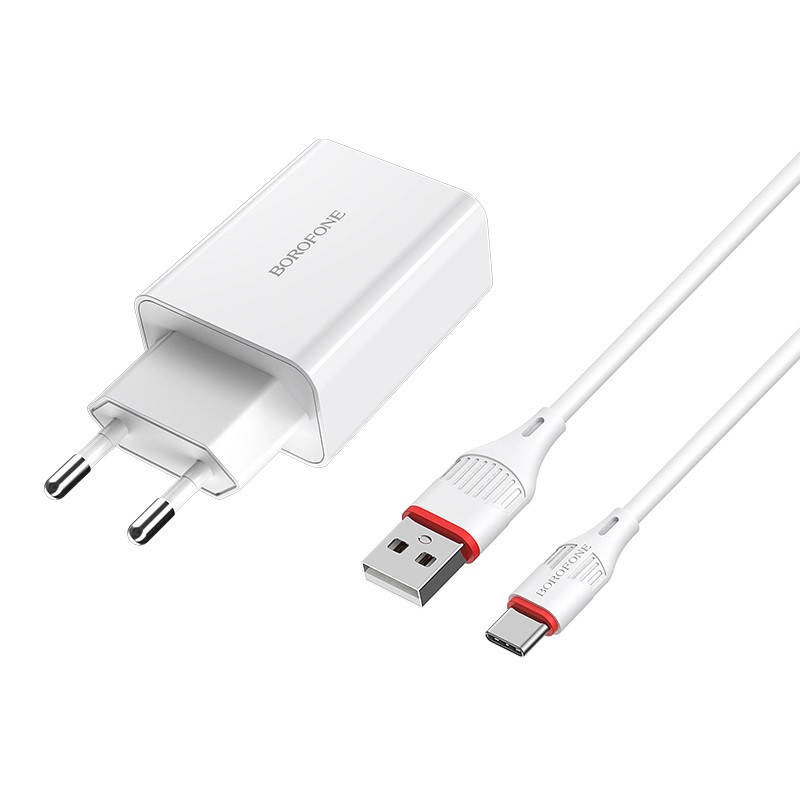 

Быстрое зарядное устройство для телефона планшета с кабелем Type-C BOROFONE BA21 QC3.0 18W, Белый
