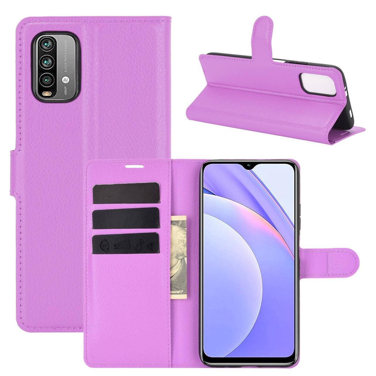 

Кожаный чехол книжка Lichee для Xiaomi Redmi 9T (9 цветов) фиолетовый