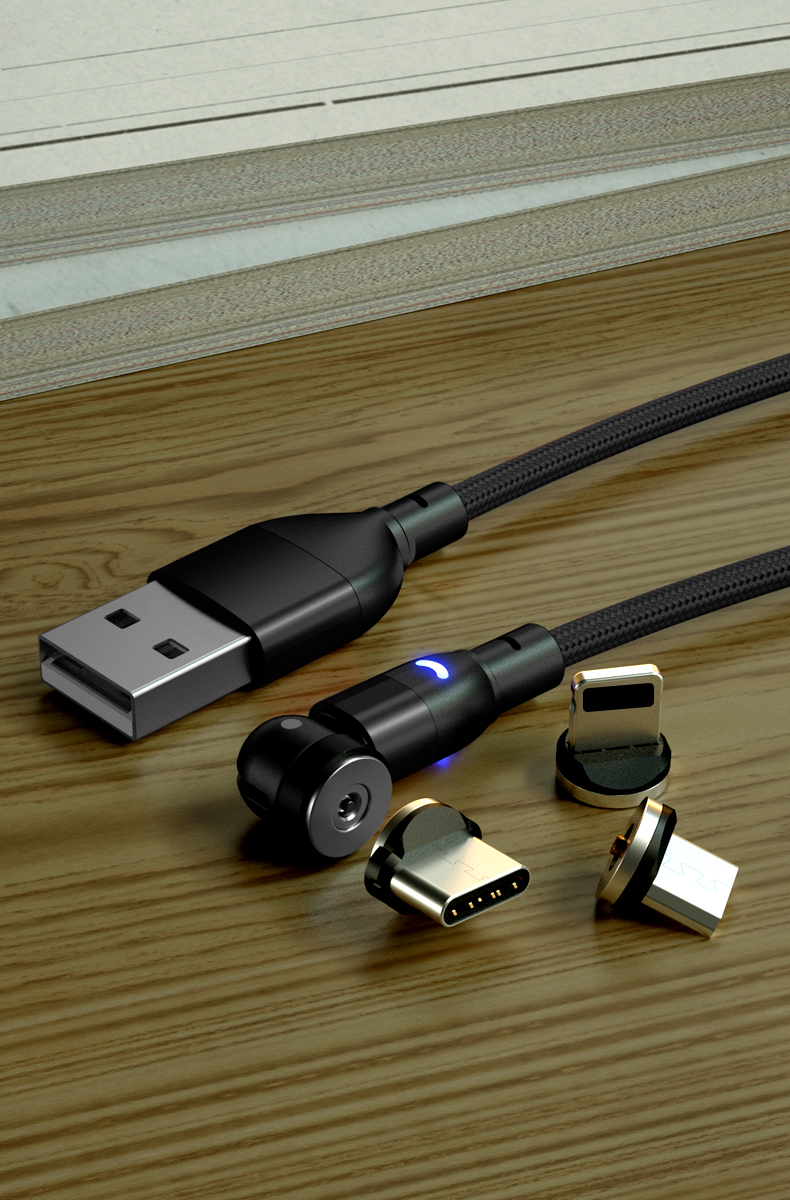 

3в1 2м. Черный Поворотный Магнитный Кабель зарядного устройства Micro USB + IOS + Type-C