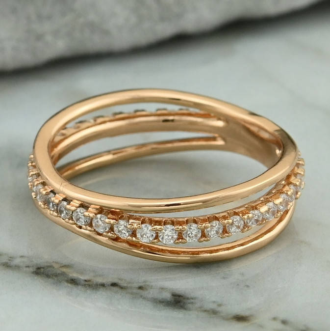 

Кольцо Xuping 15271 ширина 6 мм белые фианиты позолота 18К размер 18