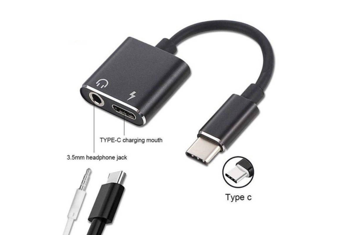

Переходник для Type-C на наушники аудио 3.5mm адаптер на USB-C для наушников AUX кабель с разъемом зарядки, Черный