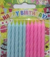 

Свечи в торт "Спираль" 7 см (10 шт.) голубые и розовые