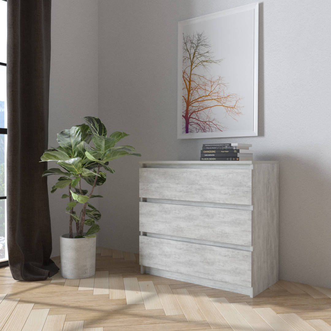 

Комод на 3 выдвижных ящика c фасадами без ручек R-3 Бетон