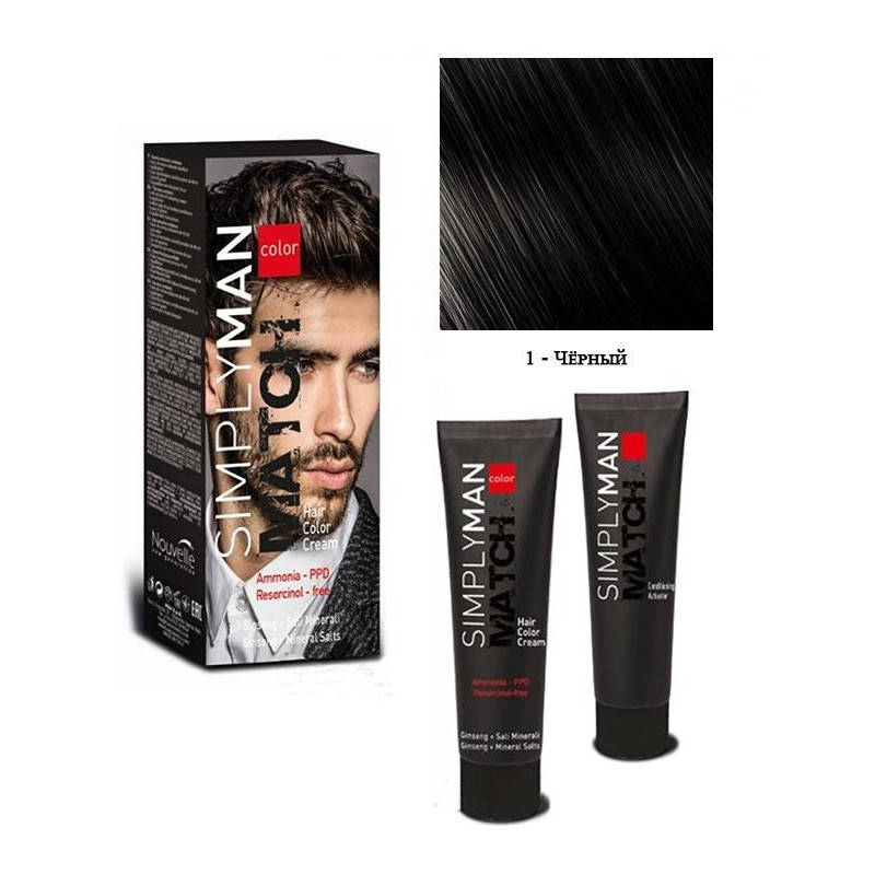 

Kpeм-кpacкa для мyжчин Nouvelle Simply Man Color Cream №1 чepный 40+40 мл