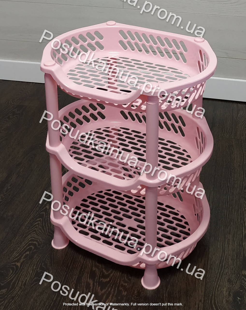 

Этажерка пластиковая для ванной и кухни EFE Plastics 3 яруса розовая