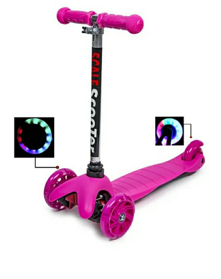 

Самокат Детский Mini Best Scooter . Регулируемая ручка .Колеса светятся, Малиновый