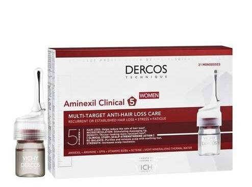 

Vichy Dercos Aminexil Clinical 5, засіб проти випадіння волосся для жінок, 21 ампула