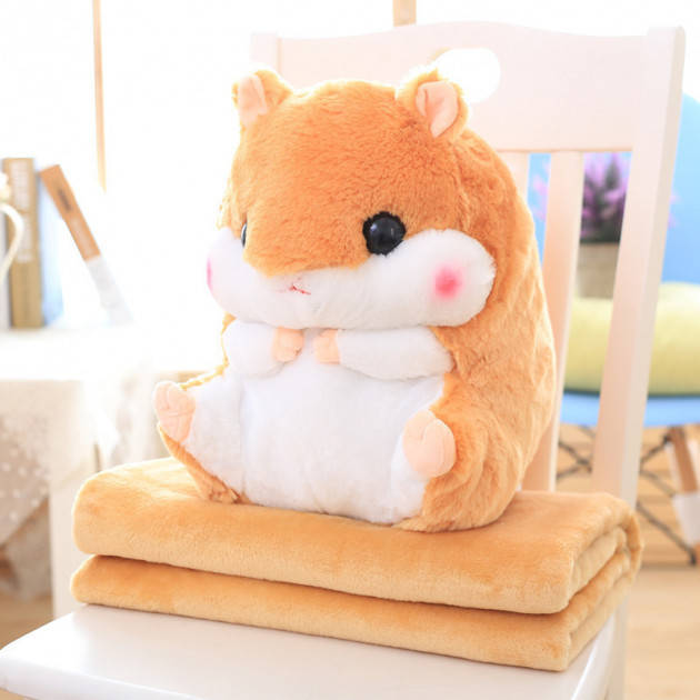 

Игрушка-подушка Хомяк с пледом 3 в 1 светло-коричневый, Серый