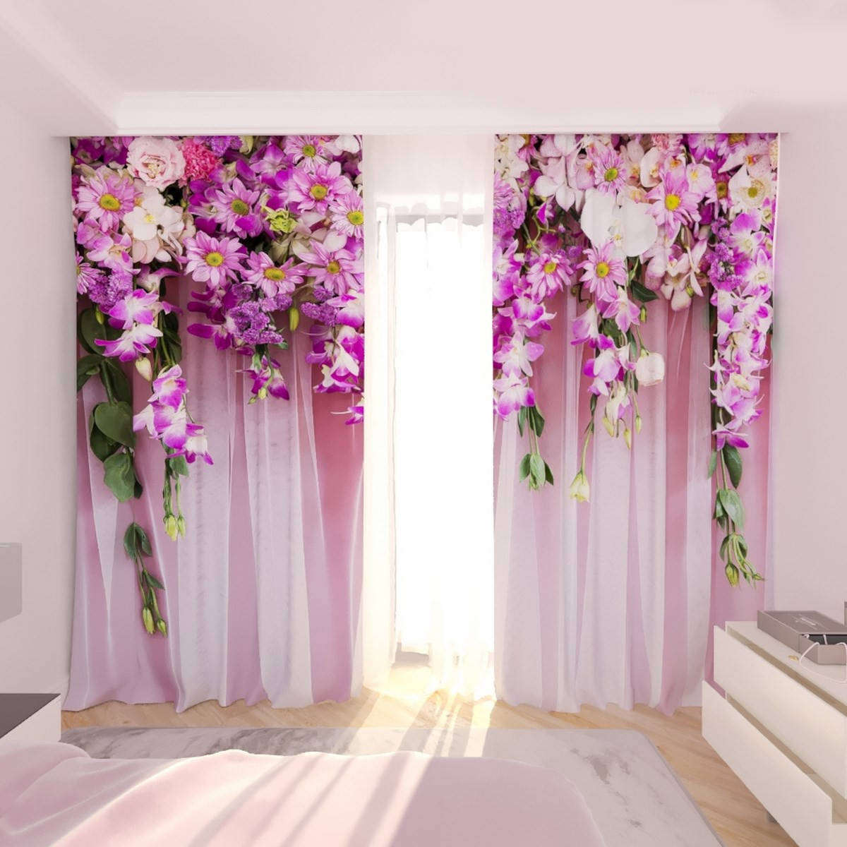 

Фотошторы цветы над головой, Розовый