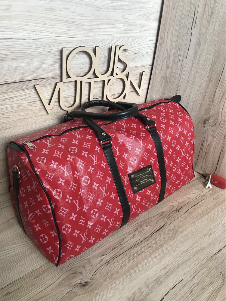 

Сумка дорожная спортивная в стиле Louis Vuitton LV Supreme red (люкс ), Красный