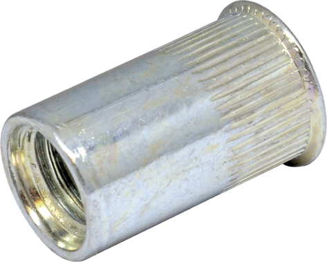 

RSr-Гайка М5/0,5-2,5 клеп РИФЛ ум. пот D7. RSr-Гайка клепальная открытая рифленая c уменьшенной потайной