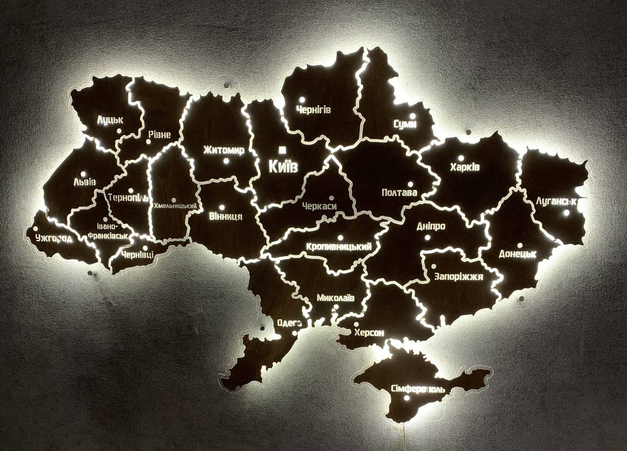 

Карта деревянная Украины на стену с LED подсветкой