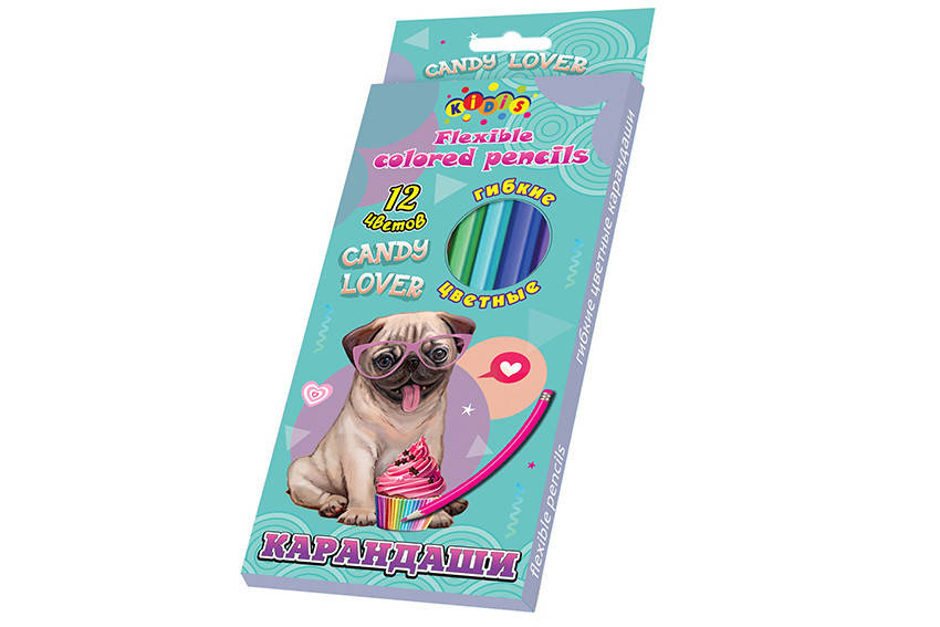 

Олівці кольорові 12 кольорів гнучкі Kidis Candy lover puppy, Разные цвета