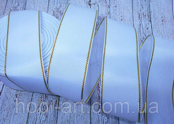 

Стрічка репсова 40мм з золотим люрексом №04, біла