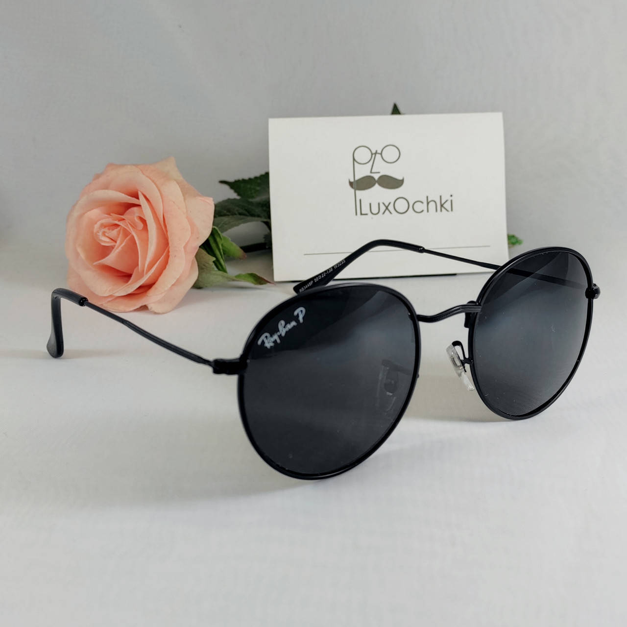 

Очки солнцезащитные круглые Ray Ban в металлической оправе поляризованные черный
