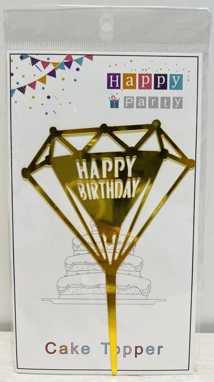 

Топпер в торт акриловый "Happy Birhday": алмаз золото