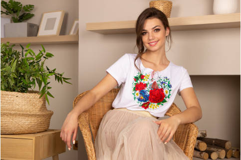 

Женская вышитая футболка Марсель белая, Белый