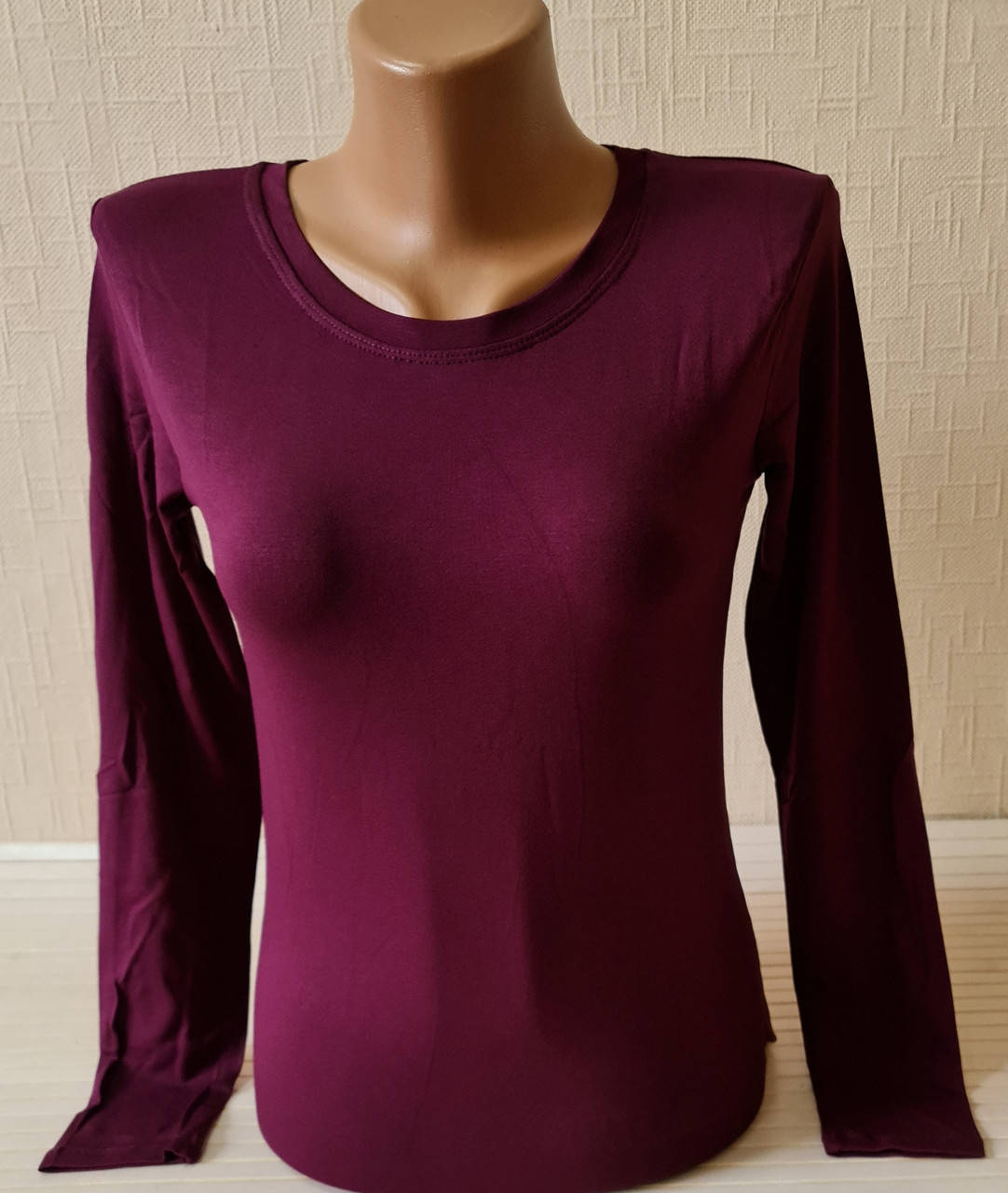 

Лонгслив женский, футболка с длинным рукавом вискоза, бордо, Бордовый